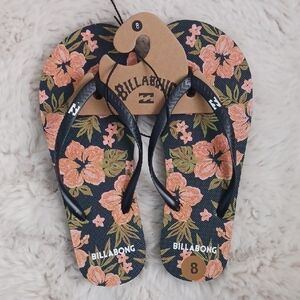 Billabong Black and Pink Floral Sandals